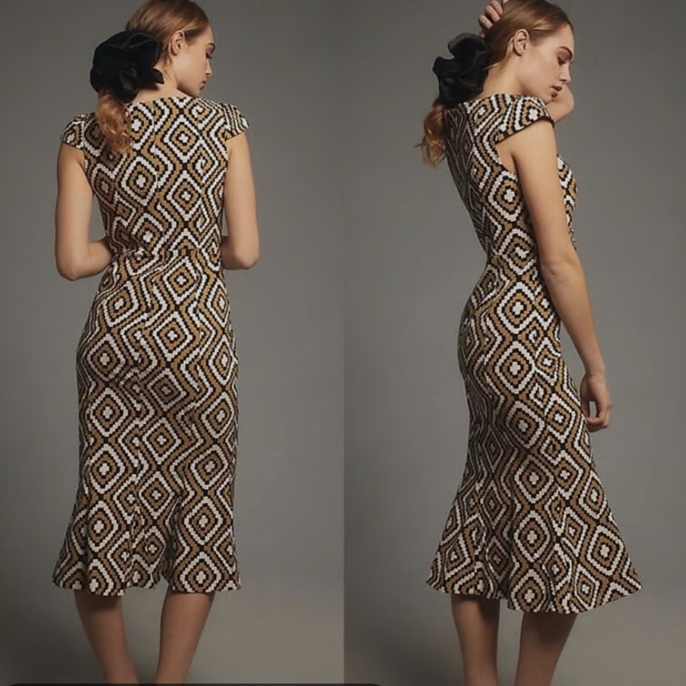 Anthropologie The Cecily Geometric Dress Fit N Flare Sweetheart Neckline Fall
